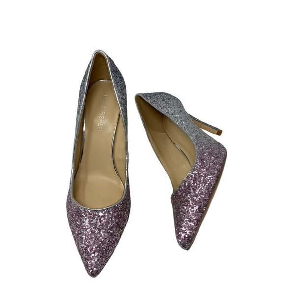 Marc Fisher Sz 8 MFDARRENY Pointed-Toe Glitter Pump Heels Ombre Silver Pink NWOB - Picture 2 of 13